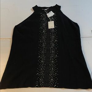 Vila Milano Black Halter Top sweater with Floral Embellishments size medium